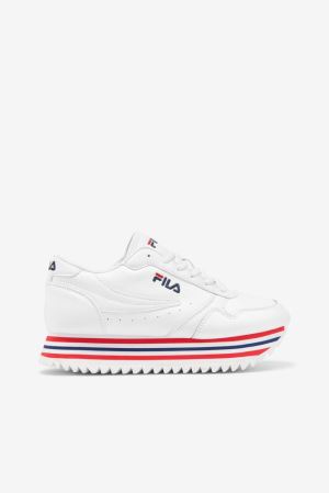 FILA Orbit Stripe Sneakers White / Navy / Red,Womens Shoes | CA.DQIPFC485